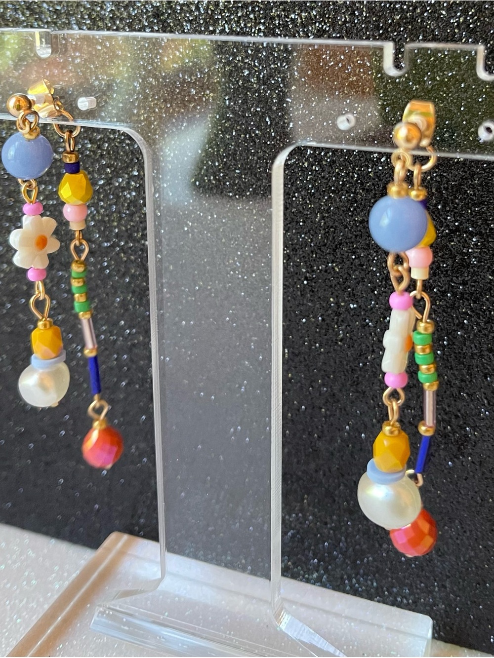Colorful Beaded Dangle Earrings - Multicolor